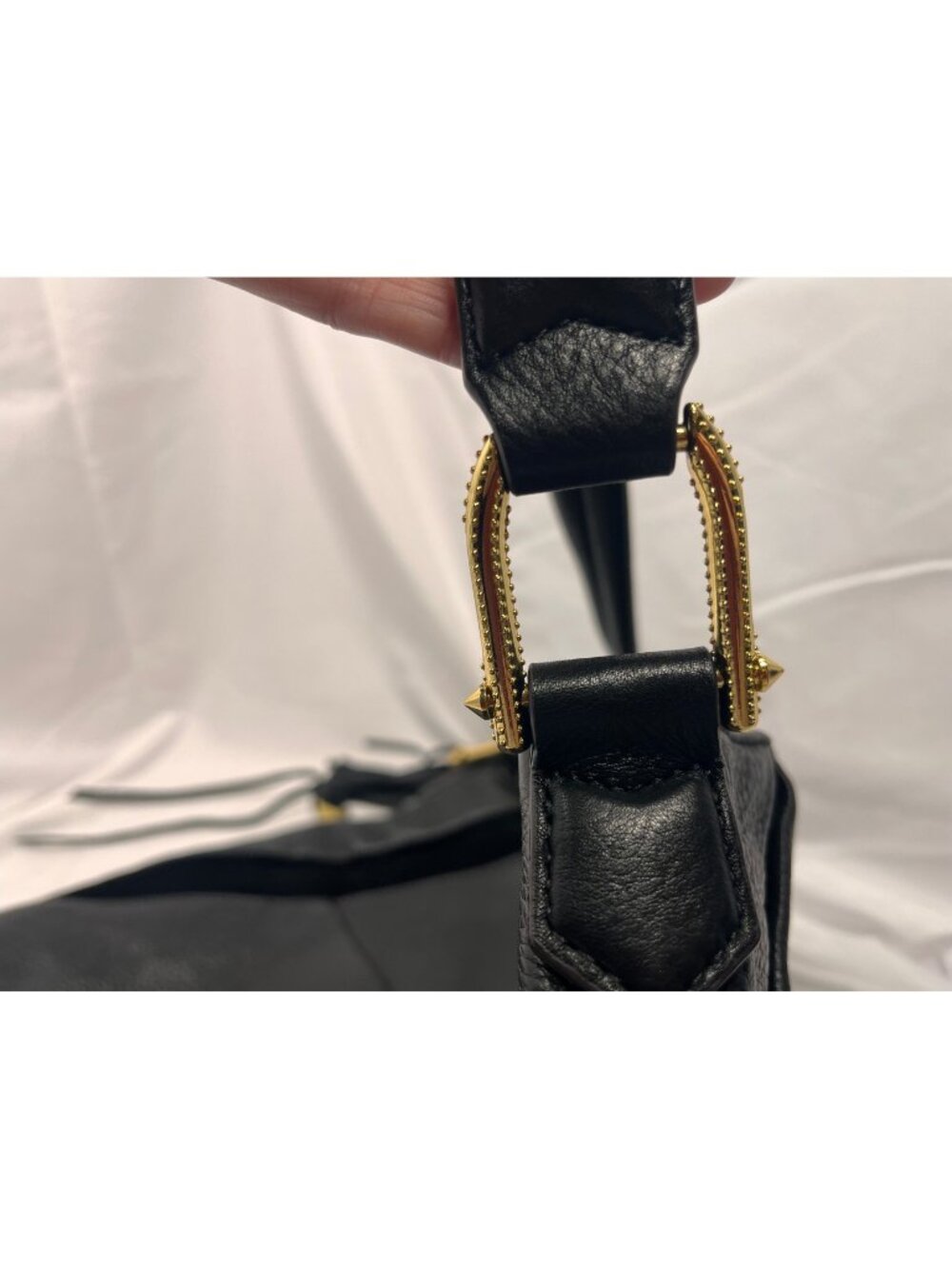 Aimee Kestenberg Black Leather Suede Stripe Hobo Shoulder Bag Gold Tassel - Picture 4 of 12